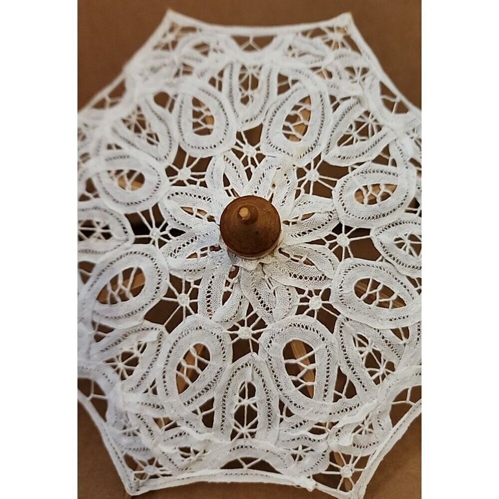 Parasol/Umbrella DOLL 9" Battenburg Lace TYPE Wood~8 SECTIONS GORGEOUS LACE - Picture 2 of 11